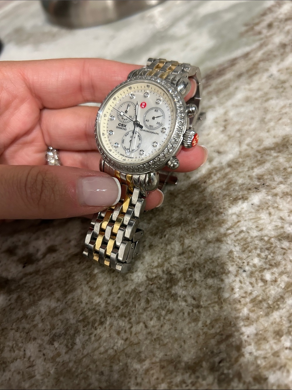 Michele Two-Tone Mother-of-Pearl Dial Bracelet Watch - Picture 4 of 8